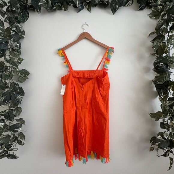 Anthropologie Sleeveless Fringe Tank Square Neck Mini Dress Orange NWT Sz S - Picture 2 of 9